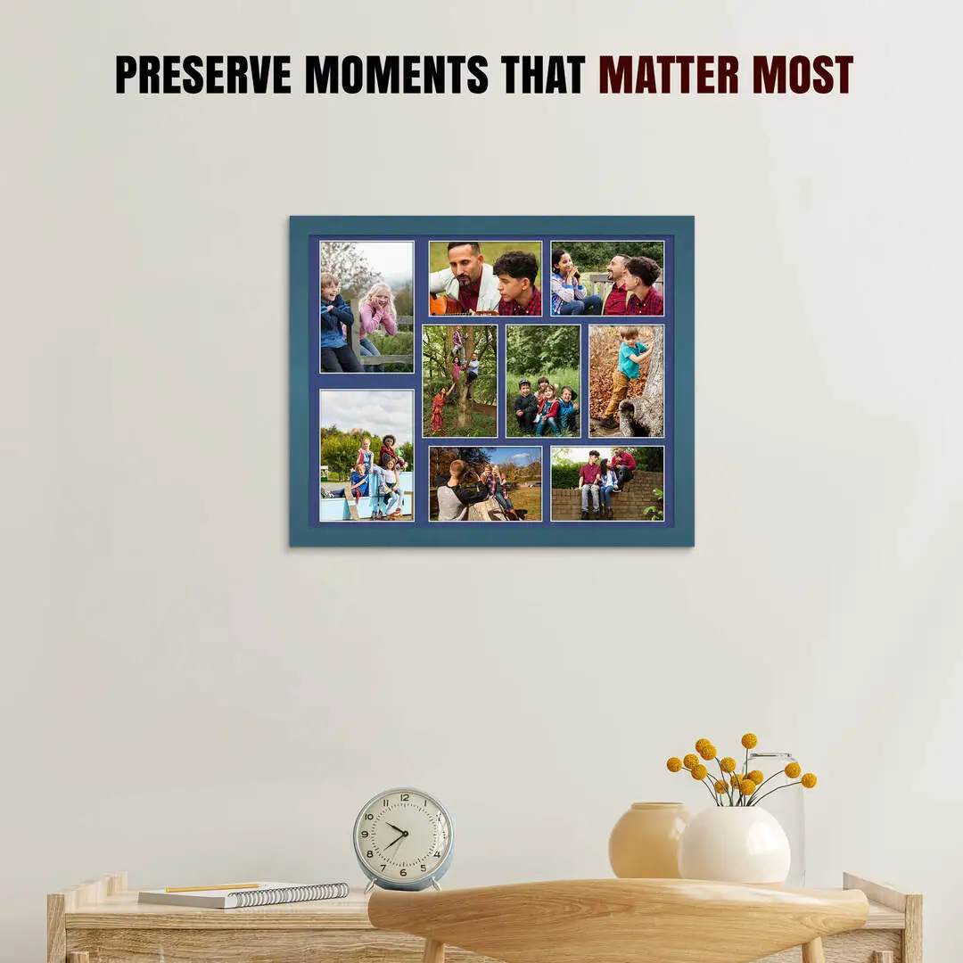 20x16" Navy Blue Modern Multi Aperture Photo Frame - Fits 7x5" (x2) & 6x4" (x7) Photos | Collage Frame thumbnail 2