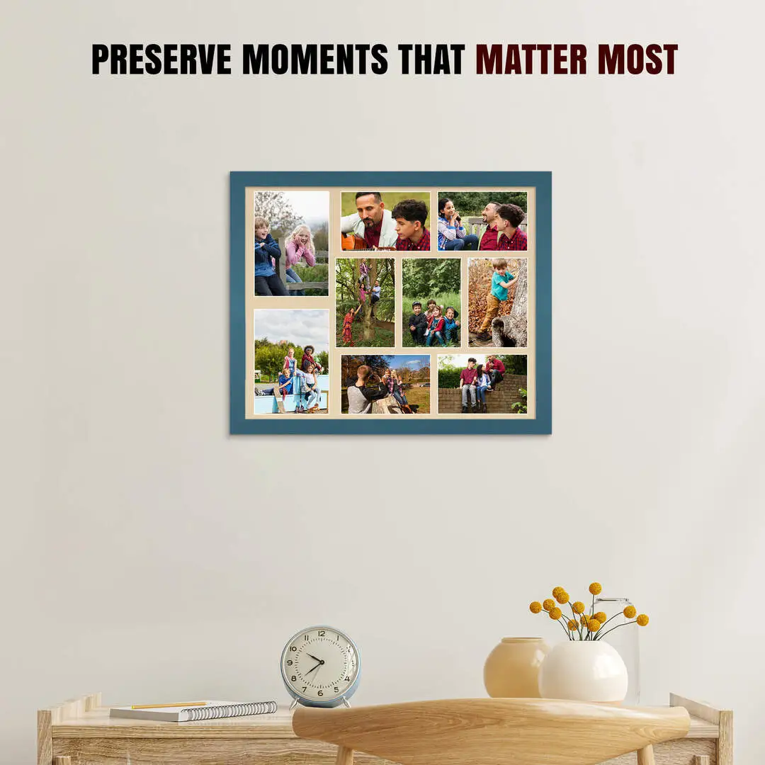 20x16" Navy Blue Modern Multi Aperture Photo Frame Holds 7x5" (x2) & 6x4" (x7) Photos With Ivory Mount | Modern Collage Frame thumbnail 2
