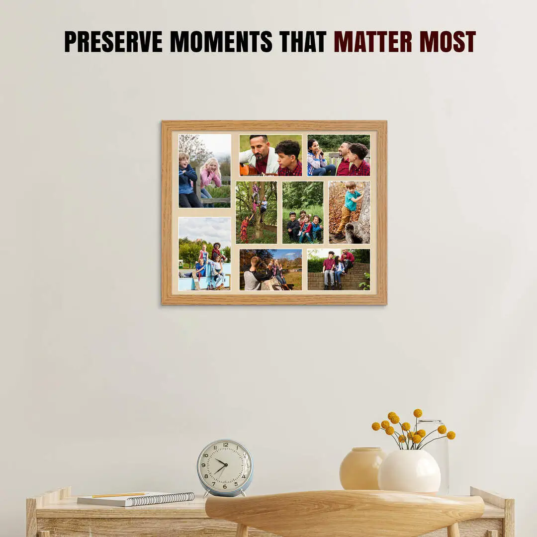 20x16" Modern Oak Multi Aperture Photo Frame - Fits 7x5" (x2) & 6x4" (x7) Photos | Collage Frame thumbnail 2