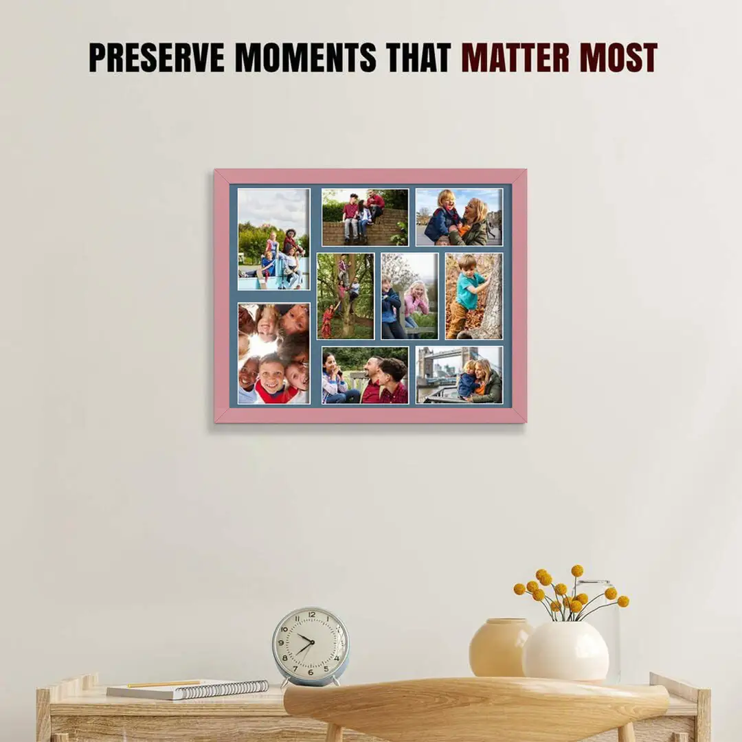 20x16" Modern Pastel Pink Multi Aperture Photo Frame - Fits 7x5" (x2) & 6x4" (x7) Photos | Collage Frame thumbnail 2