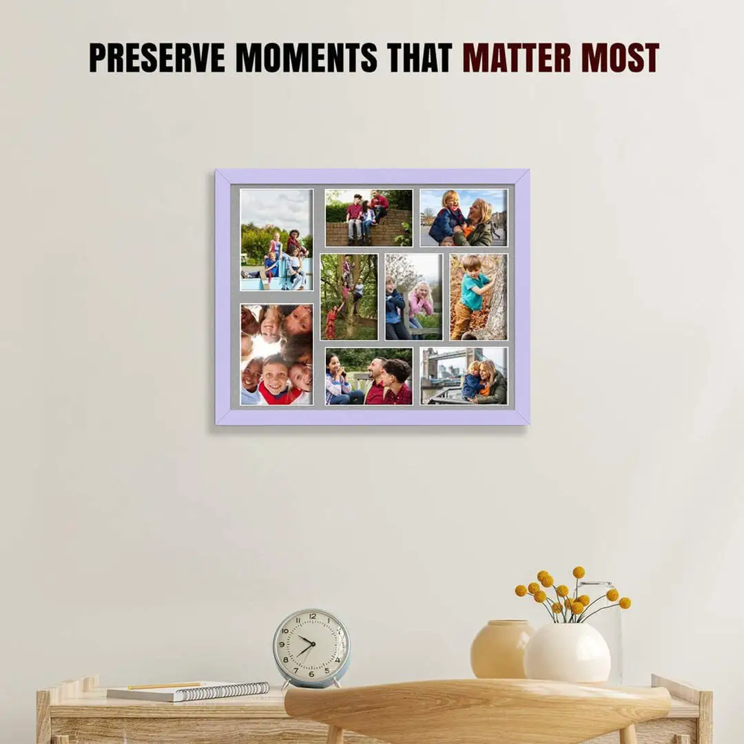 20x16" Modern Purple Multi Aperture Photo Frame - Fits 7x5" (x2) & 6x4" (x7) Photos | Collage Frame thumbnail 2