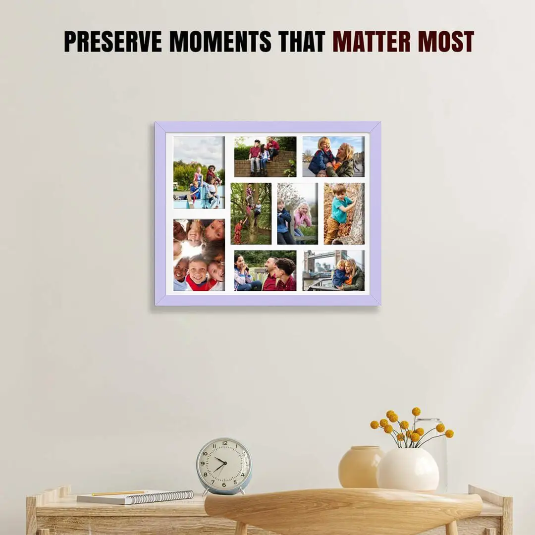 20x16" Modern Purple Multi Aperture Photo Frame - Fits 7x5" (x2) & 6x4" (x7) Photos | Collage Frame thumbnail 2