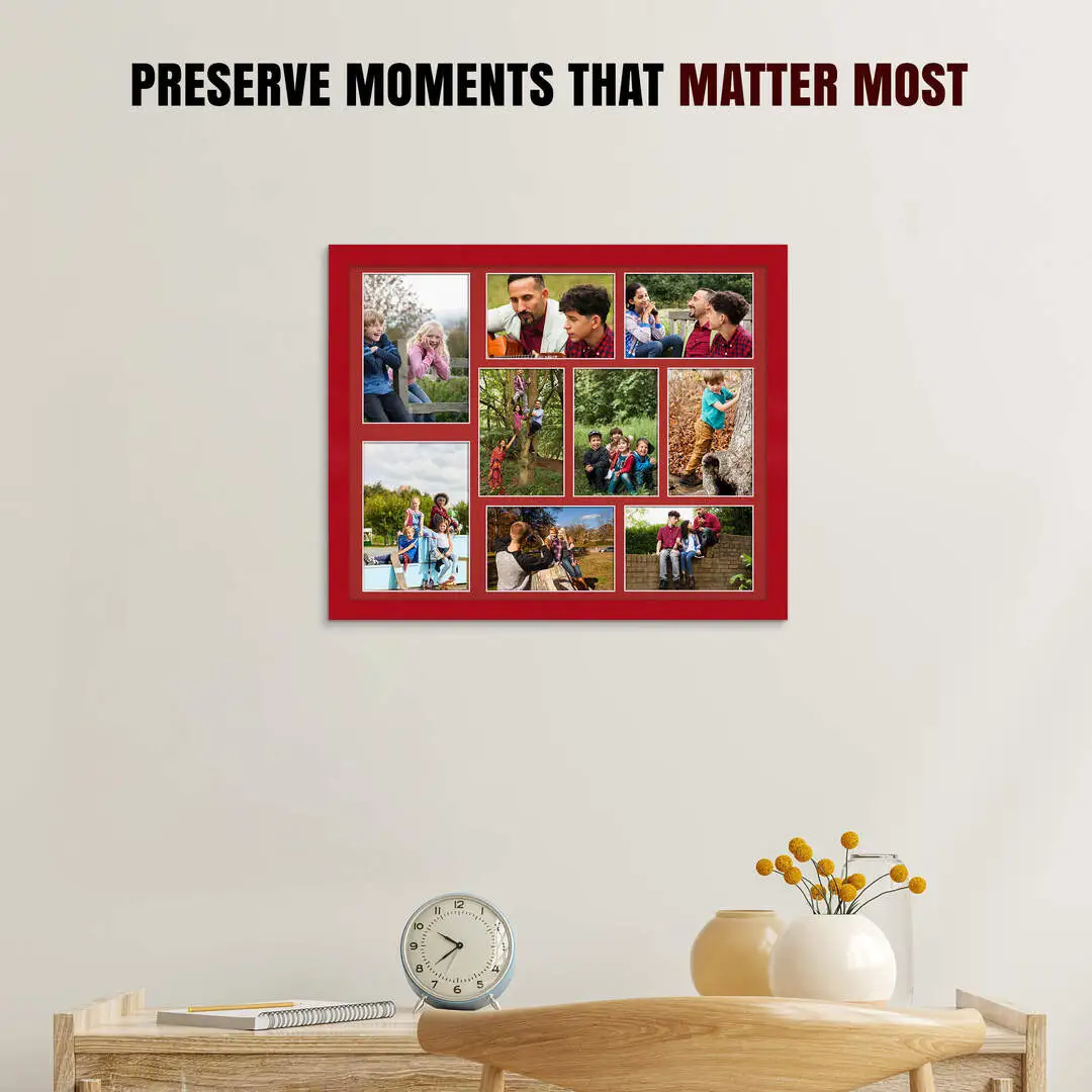 20x16" Red Modern Multi Aperture Photo Frame - Fits 7x5" (x2) & 6x4" (x7) Photos | Collage Frame thumbnail 2