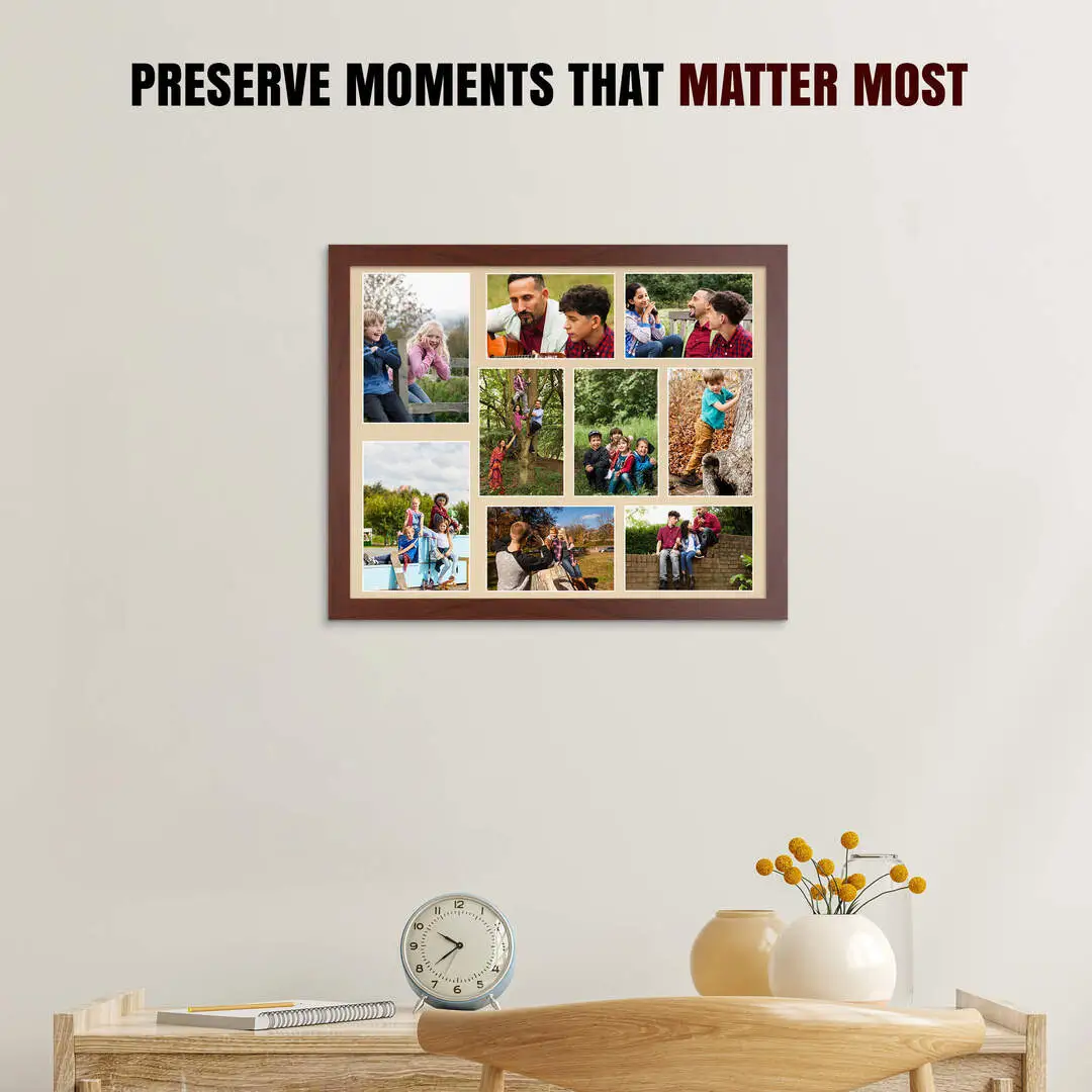 20x16" Modern Rose Wood Multi Aperture Photo Frame - Fits 7x5" (x2) & 6x4" (x7) Photos | Collage Frame thumbnail 2