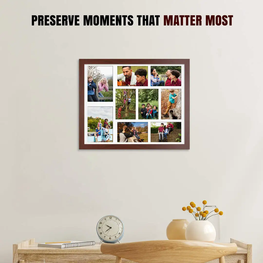 20x16" Rose Wood Modern Multi Aperture Photo Frame - Fits 7x5" (x2) & 6x4" (x7) Photos | Collage Frame thumbnail 2