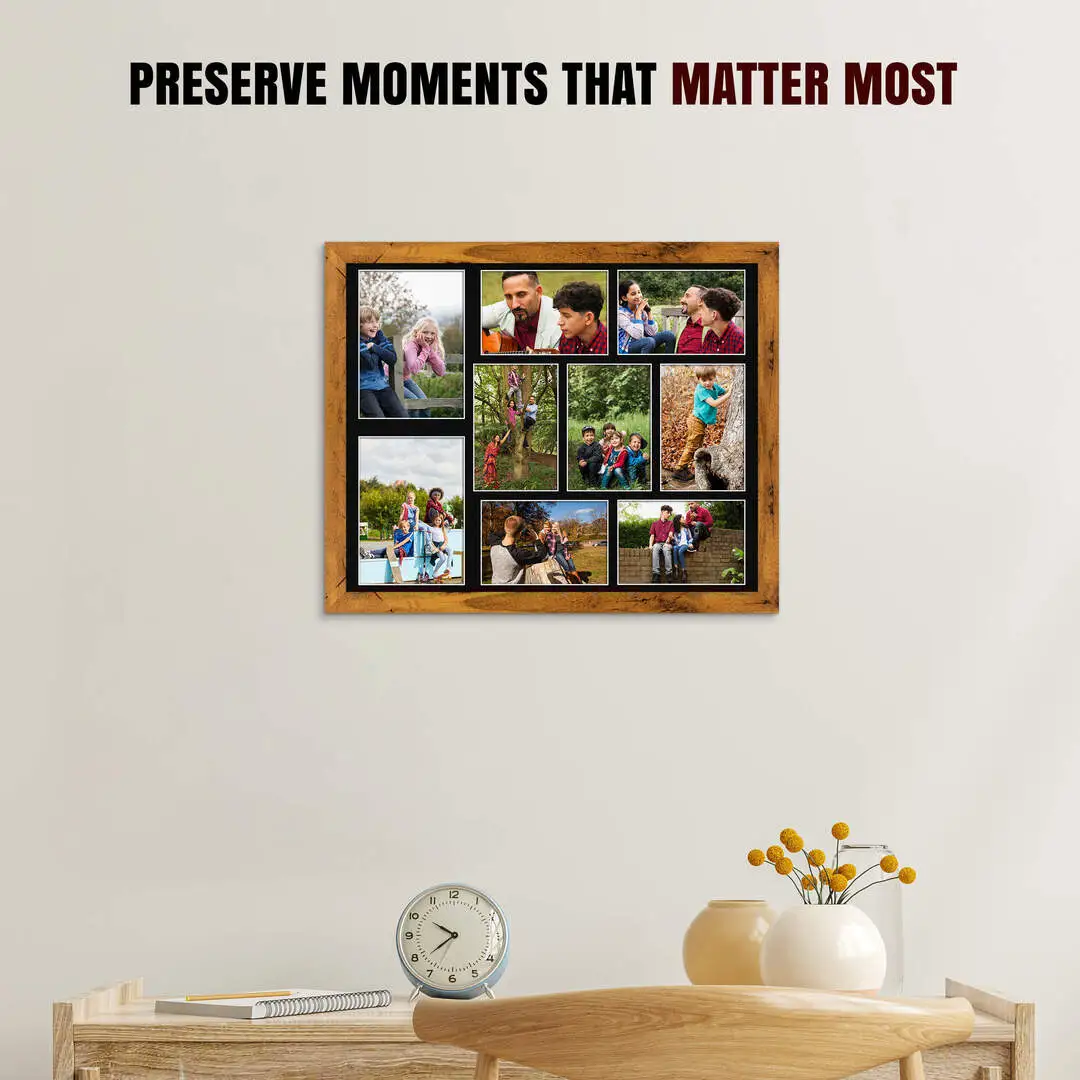20x16" Modern Rustic Oak Multi Aperture Photo Frame - Fits 7x5" (x2) & 6x4" (x7) Photos | Collage Frame thumbnail 2