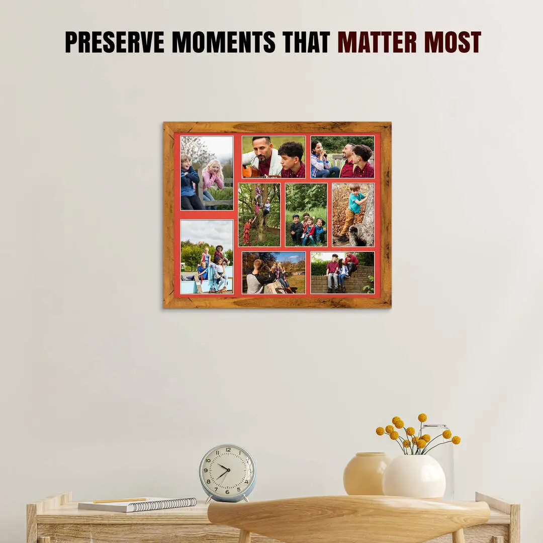 20x16" Rustic Oak Modern Multi Aperture Photo Frame - Fits 7x5" (x2) & 6x4" (x7) Photos | Collage Frame thumbnail 2