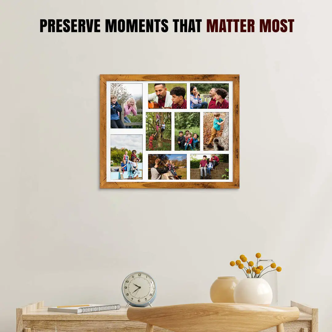 20x16" Rustic Oak Modern Multi Aperture Photo Frame - Fits 7x5" (x2) & 6x4" (x7) Photos | Collage Frame thumbnail 2