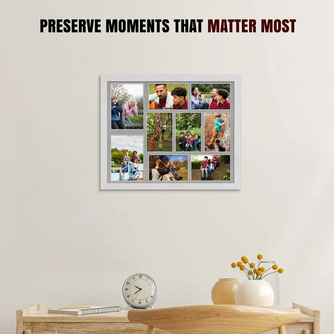 20x16" Ash White Modern Multi Aperture Photo Frame Holds 7x5" (x2) & 6x4" (x7) Photos With Silver Mount | Modern Collage Frame thumbnail 2