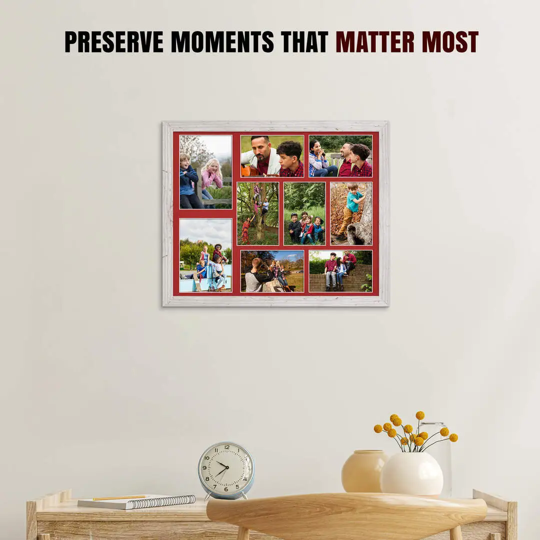 20x16" Modern White Rustic Multi Aperture Photo Frame - Fits 7x5" (x2) & 6x4" (x7) Photos | Collage Frame thumbnail 2