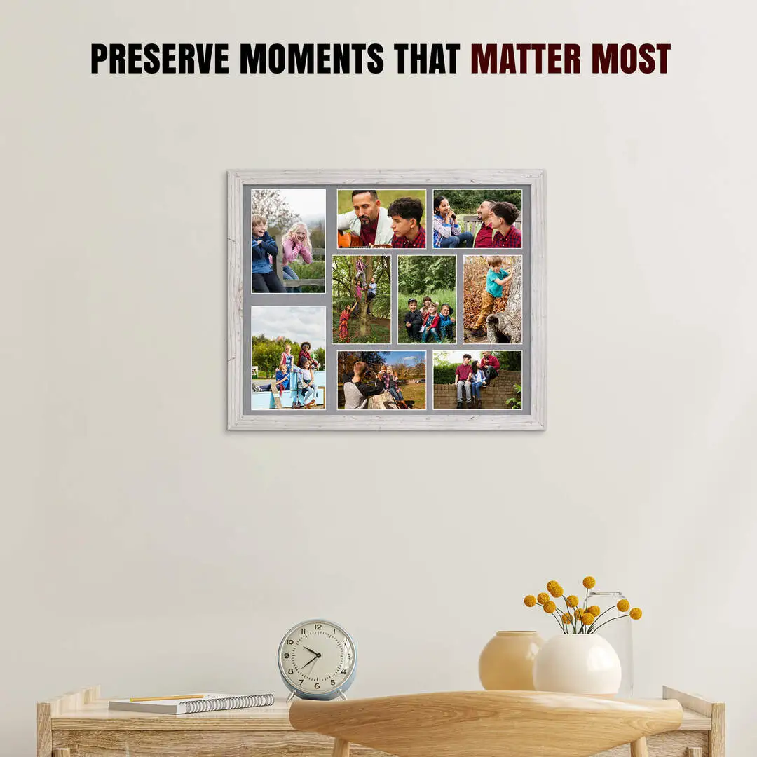 20x16" White Rustic Modern Multi Aperture Photo Frame - Fits 7x5" (x2) & 6x4" (x7) Photos | Collage Frame thumbnail 2