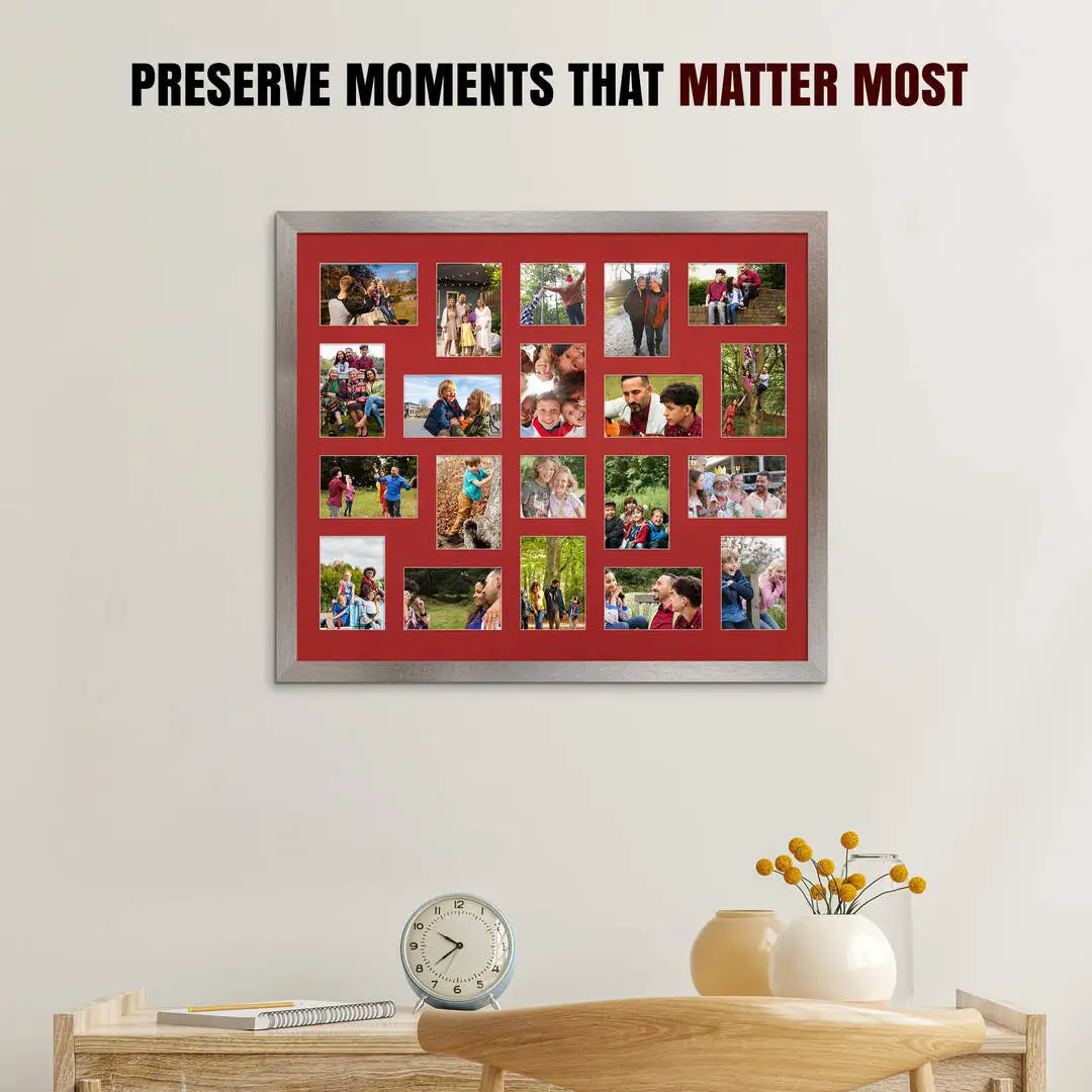 80x70cm Aluminium Modern Multi Aperture Photo Frame - Fits 6x4" (x18) & 4x4" (x2) Photos | Collage Frame thumbnail 2
