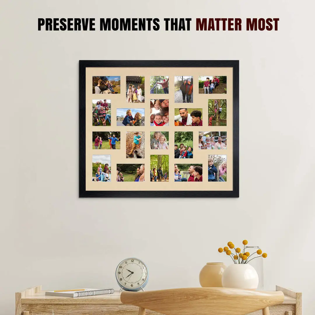 80x70cm Black Modern Multi Aperture Photo Frame - Fits 6x4" (x18) & 4x4" (x2) Photos | Collage Frame thumbnail 2