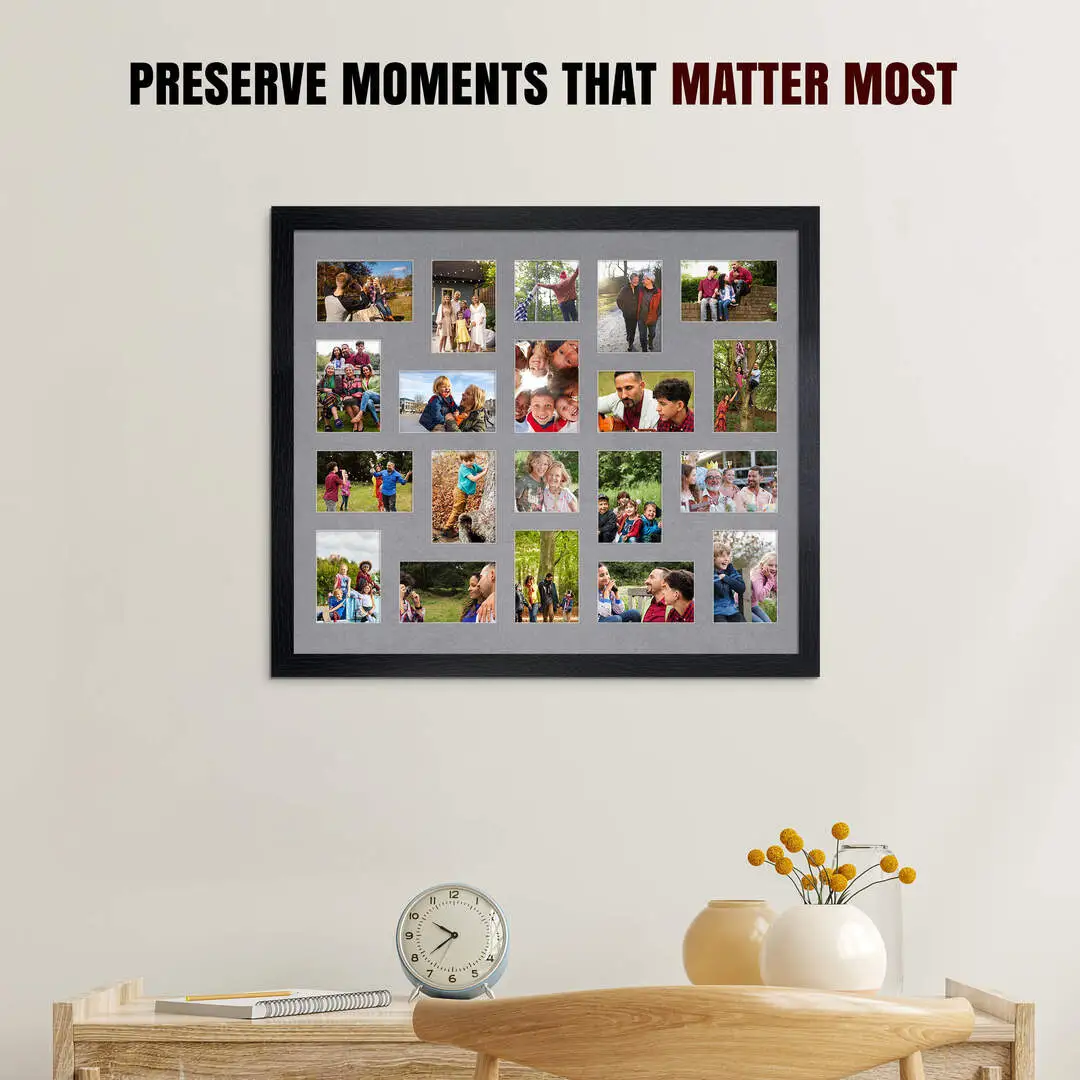 80x70cm Black Modern Multi Aperture Photo Frame - Fits 6x4" (x18) & 4x4" (x2) Photos | Collage Frame thumbnail 2
