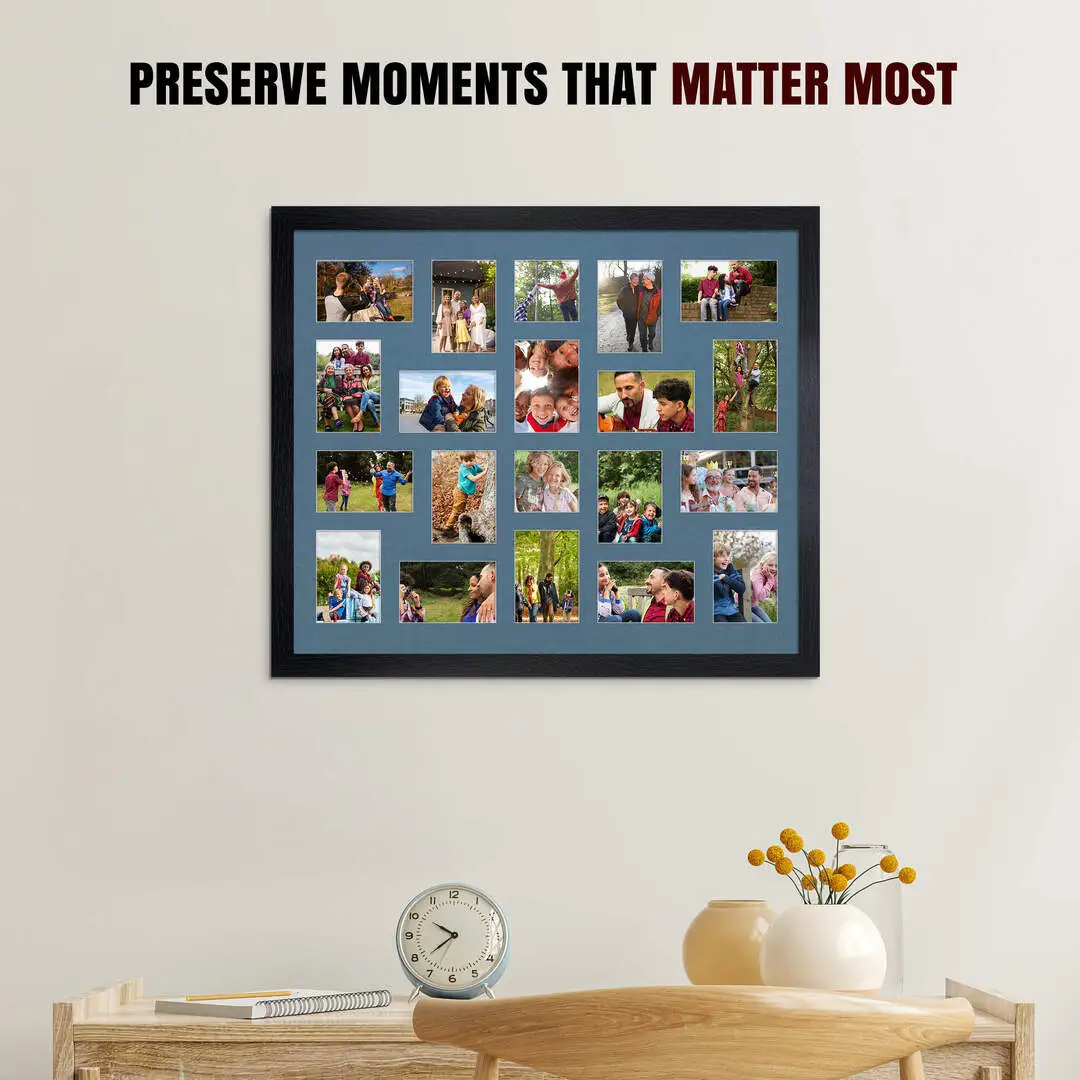 80x70cm Modern Black Multi Aperture Photo Frame - Fits 6x4" (x18) & 4x4" (x2) Photos | Collage Frame thumbnail 2