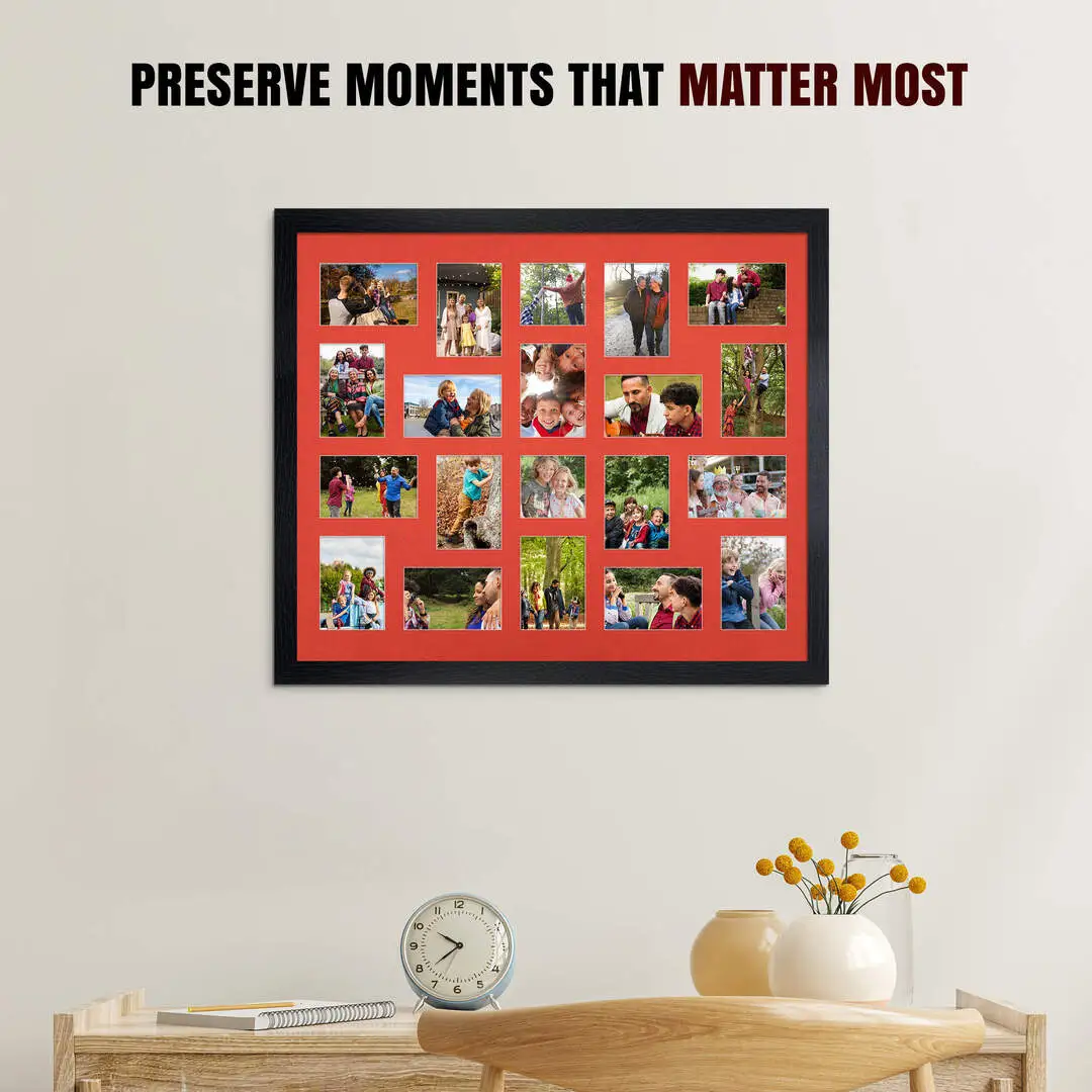 80x70cm Modern Black Multi Aperture Photo Frame - Fits 6x4" (x18) & 4x4" (x2) Photos | Collage Frame thumbnail 2