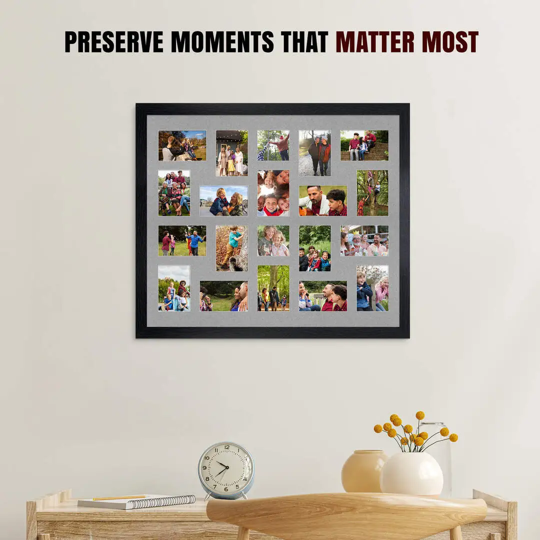 80x70cm Black Modern Multi Aperture Photo Frame - Fits 6x4" (x18) & 4x4" (x2) Photos | Collage Frame thumbnail 2