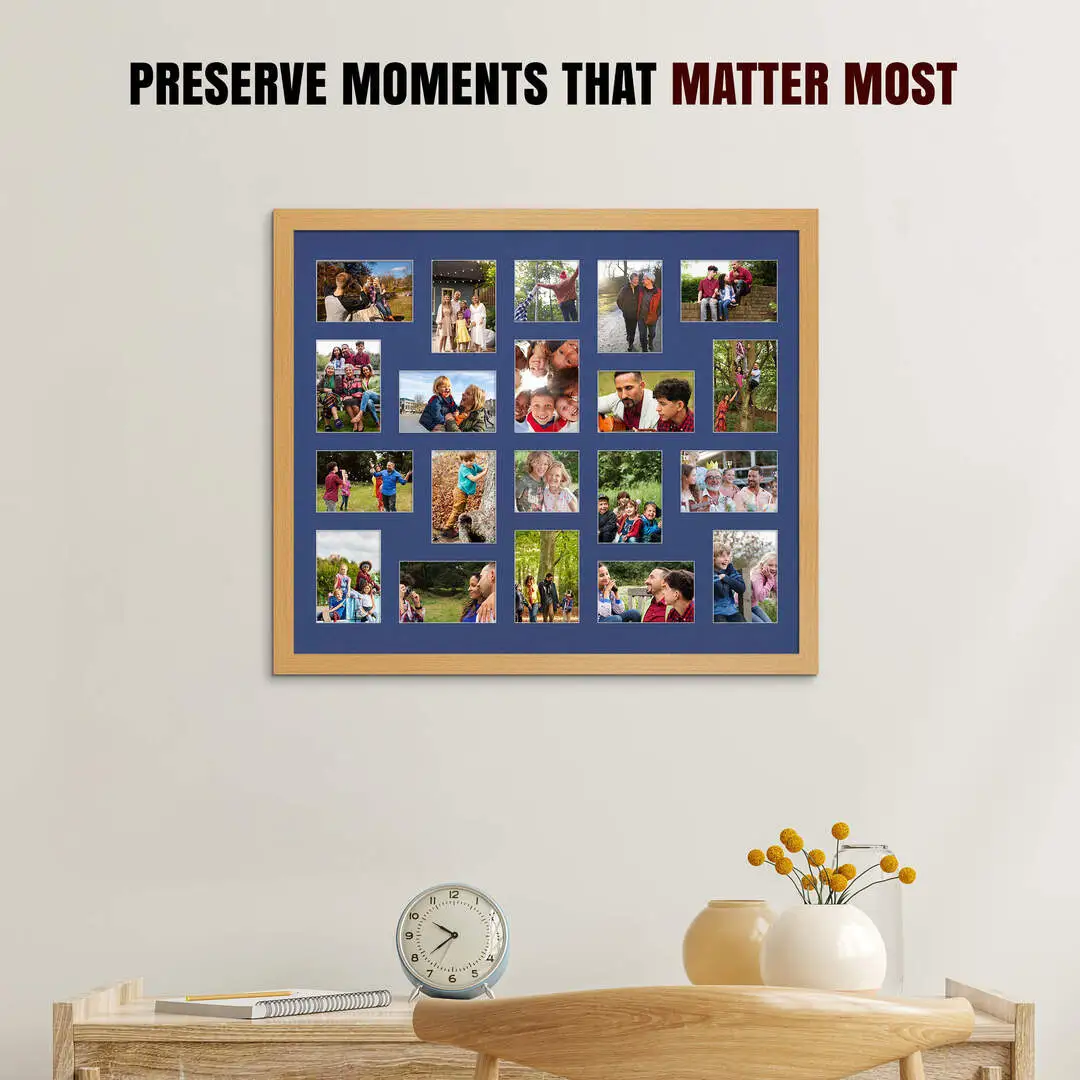 80x70cm Country Pine Modern Multi Aperture Photo Frame - Fits 6x4" (x18) & 4x4" (x2) Photos | Collage Frame thumbnail 2
