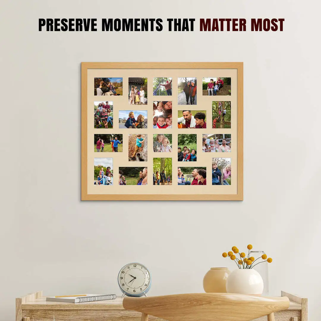 80x70cm Modern Country Pine Multi Aperture Photo Frame - Fits 6x4" (x18) & 4x4" (x2) Photos | Collage Frame thumbnail 2