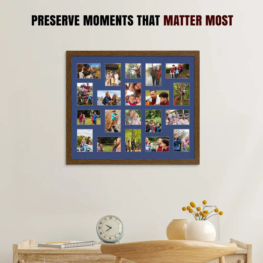 80x70cm Dark Oak Modern Multi Aperture Photo Frame - Fits 6x4" (x18) & 4x4" (x2) Photos | Collage Frame thumbnail 2