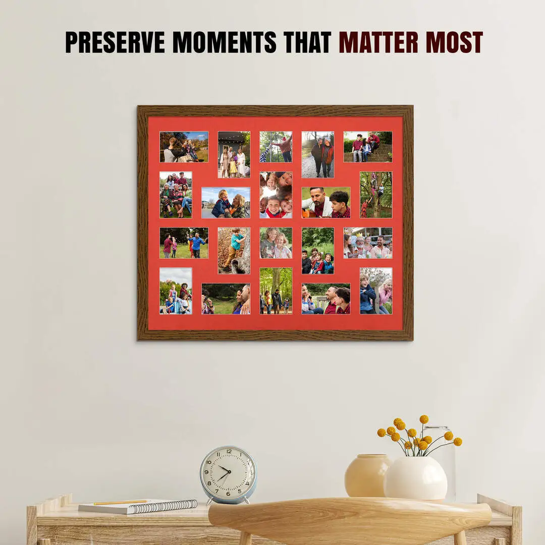 80x70cm Dark Oak Modern Multi Aperture Photo Frame - Fits 6x4" (x18) & 4x4" (x2) Photos | Collage Frame thumbnail 2