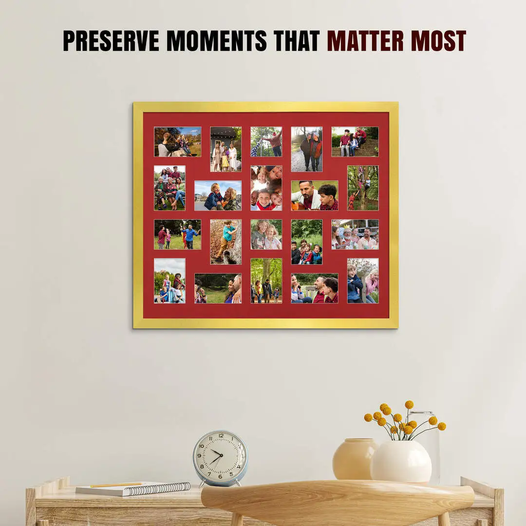 80x70cm Gold Modern Multi Aperture Photo Frame - Fits 6x4" (x18) & 4x4" (x2) Photos | Collage Frame thumbnail 2