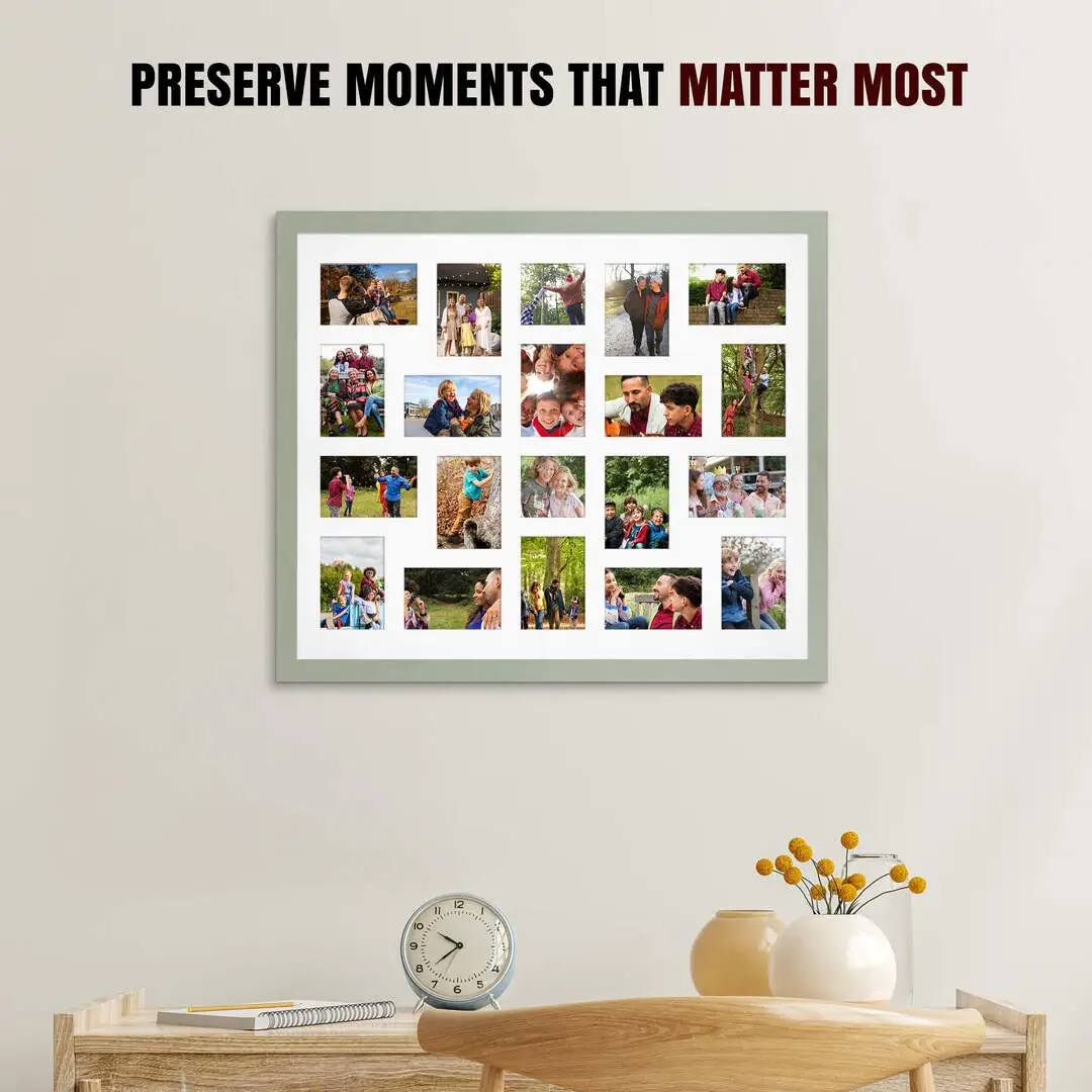 80x70cm Green Modern Multi Aperture Photo Frame - Fits 6x4" (x18) & 4x4" (x2) Photos | Collage Frame thumbnail 2