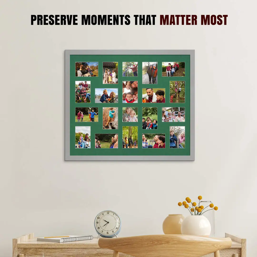 80x70cm Modern Light Grey Multi Aperture Photo Frame - Fits 6x4" (x18) & 4x4" (x2) Photos | Collage Frame thumbnail 2
