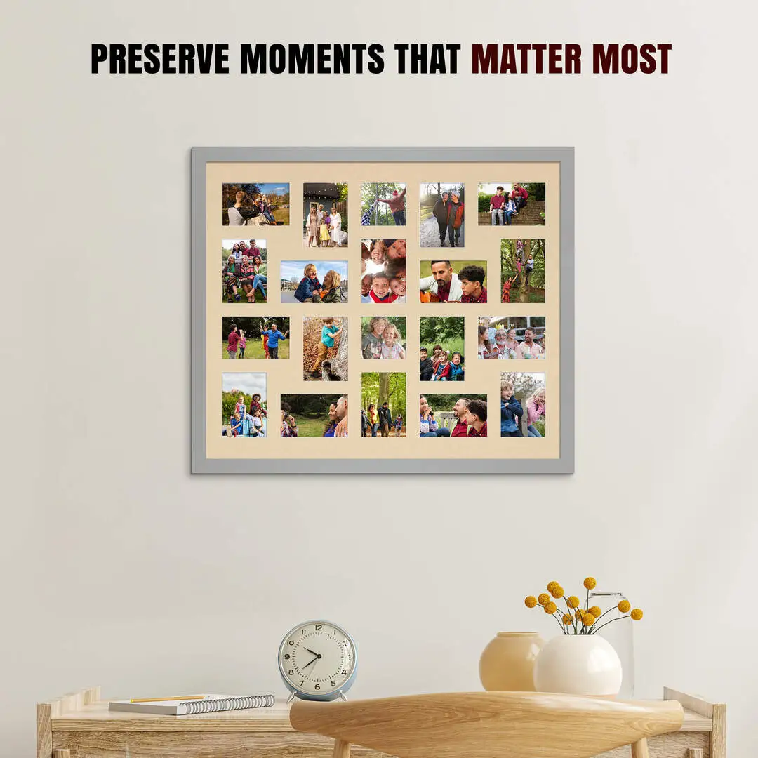 80x70cm Light Grey Modern Multi Aperture Photo Frame - Fits 6x4" (x18) & 4x4" (x2) Photos | Collage Frame thumbnail 2
