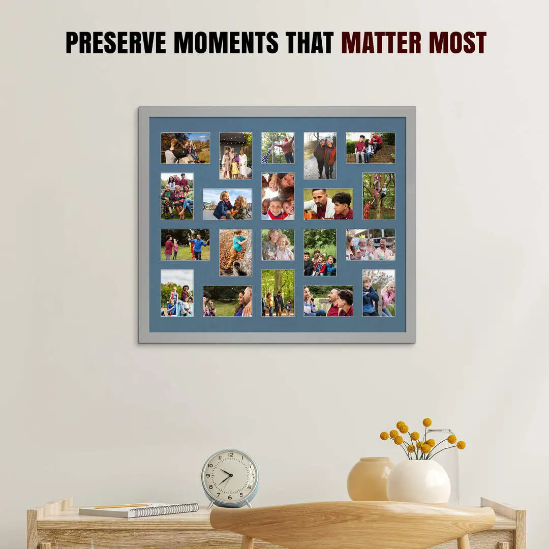 80x70cm Light Grey Modern Multi Aperture Photo Frame - Fits 6x4" (x18) & 4x4" (x2) Photos | Collage Frame thumbnail 2