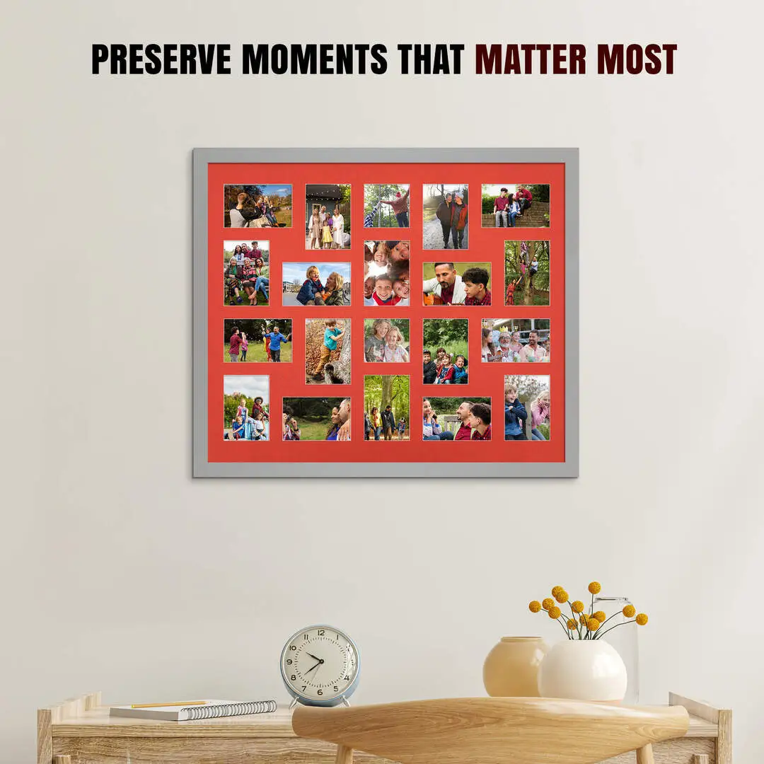 80x70cm Modern Light Grey Multi Aperture Photo Frame - Fits 6x4" (x18) & 4x4" (x2) Photos | Collage Frame thumbnail 2