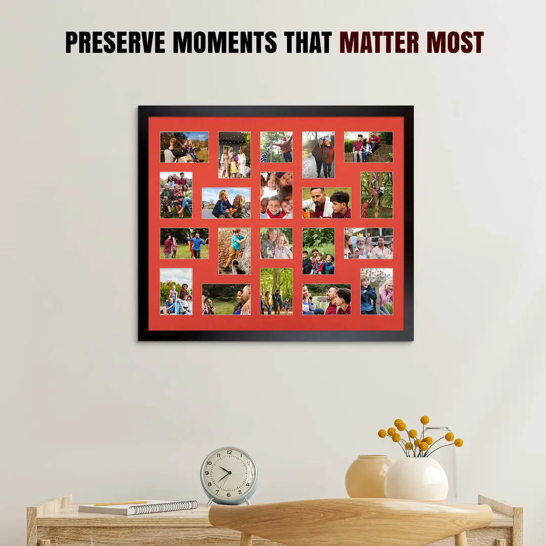 80x70cm Modern Matte Black Multi Aperture Photo Frame - Fits 6x4" (x18) & 4x4" (x2) Photos | Collage Frame thumbnail 2
