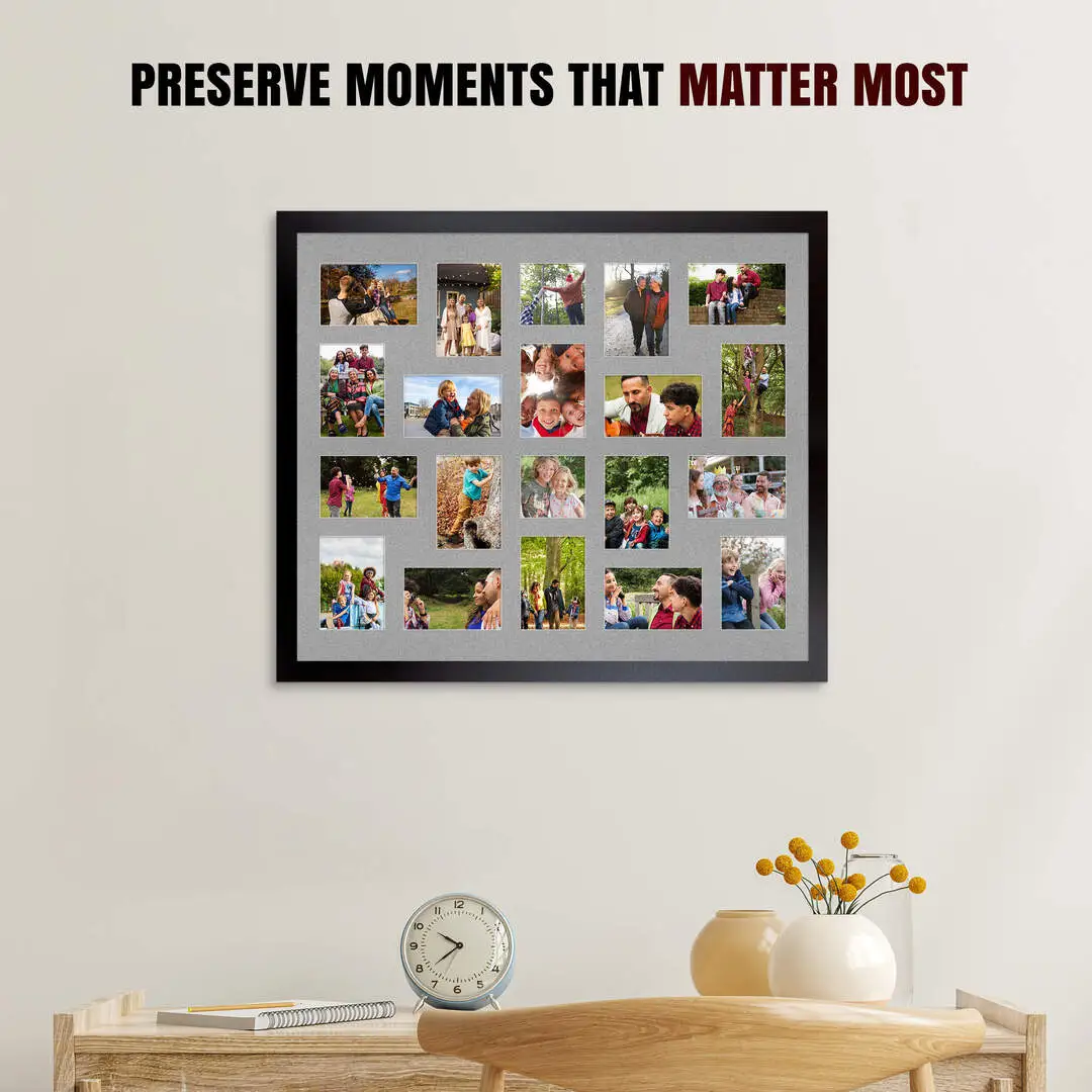 80x70cm Modern Mat Black Multi Aperture Photo Frame - Fits 6x4" (x18) & 4x4" (x2) Photos | Collage Frame thumbnail 2