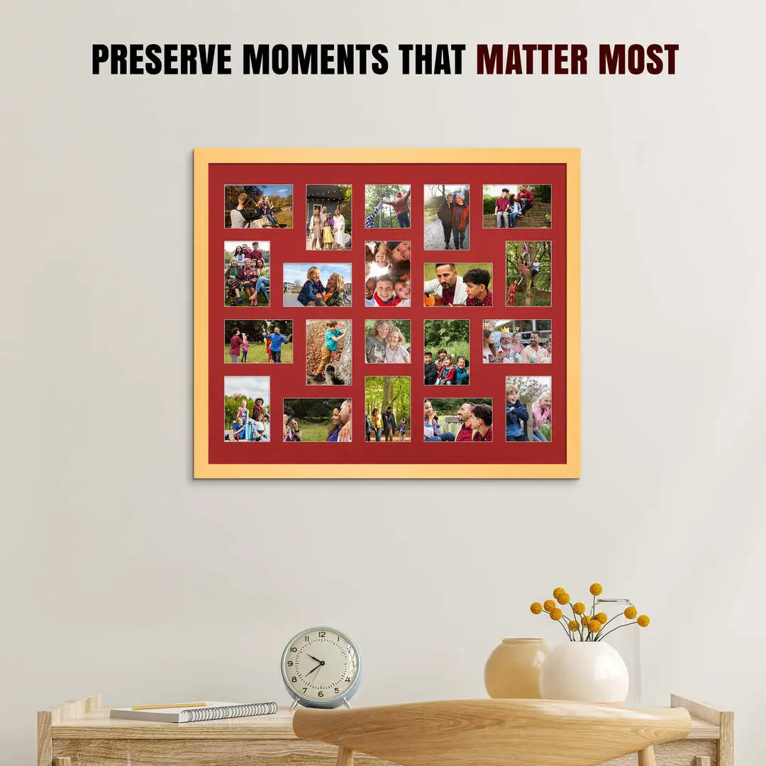 80x70cm Modern Mustard Yellow Multi Aperture Photo Frame - Fits 6x4" (x18) & 4x4" (x2) Photos | Collage Frame thumbnail 2