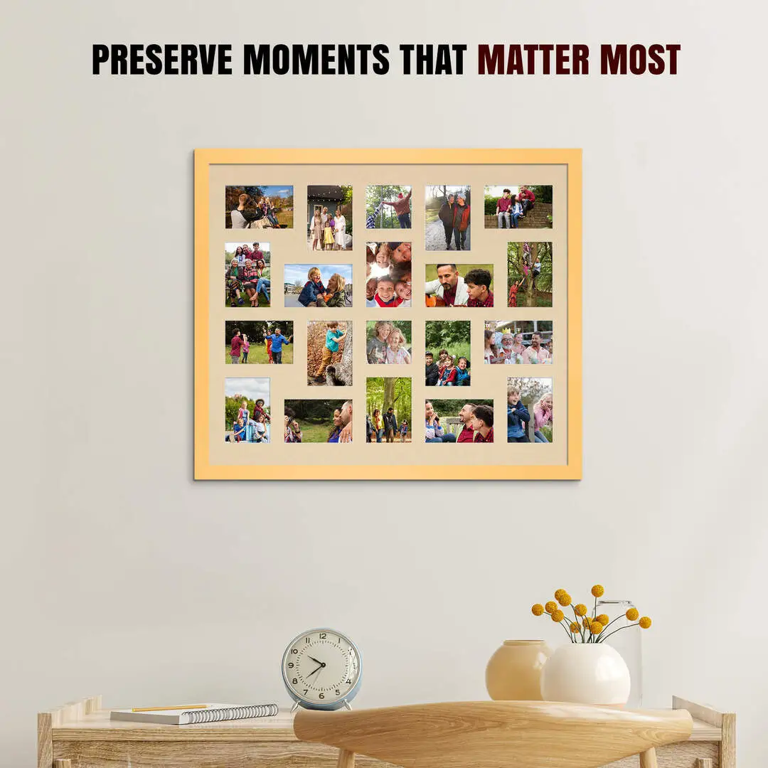 80x70cm Mustard Yellow Modern Multi Aperture Photo Frame - Fits 6x4" (x18) & 4x4" (x2) Photos | Collage Frame thumbnail 2