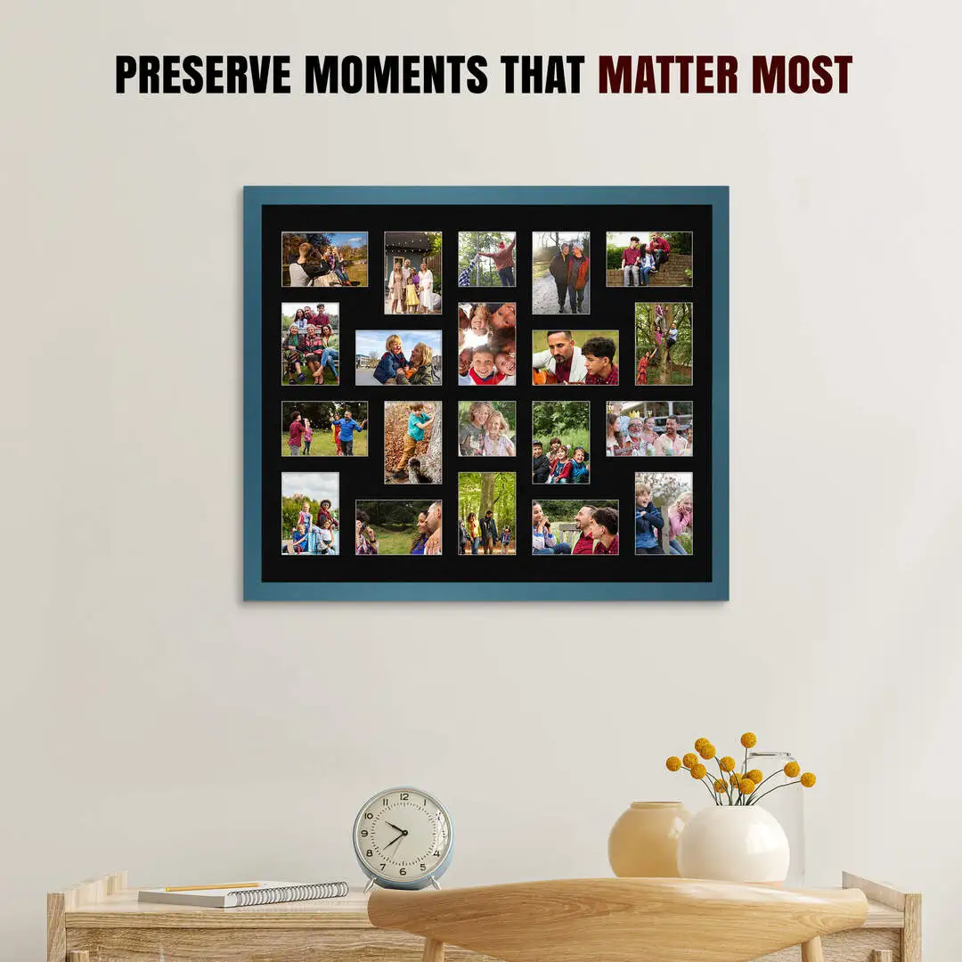 80x70cm Navy Blue Modern Multi Aperture Photo Frame - Fits 6x4" (x18) & 4x4" (x2) Photos | Collage Frame thumbnail 2