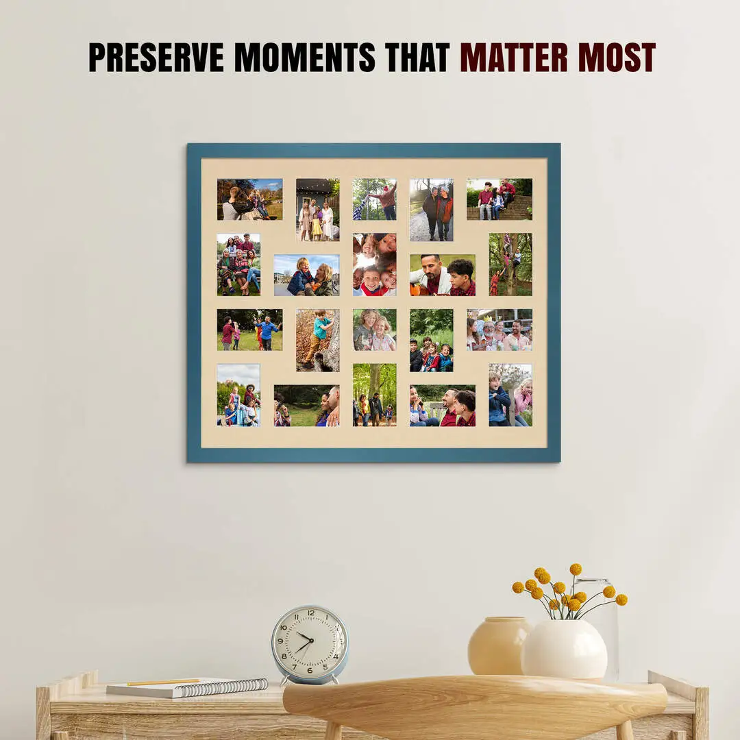 80x70cm Modern Navy Blue Multi Aperture Photo Frame - Fits 6x4" (x18) & 4x4" (x2) Photos | Collage Frame thumbnail 2