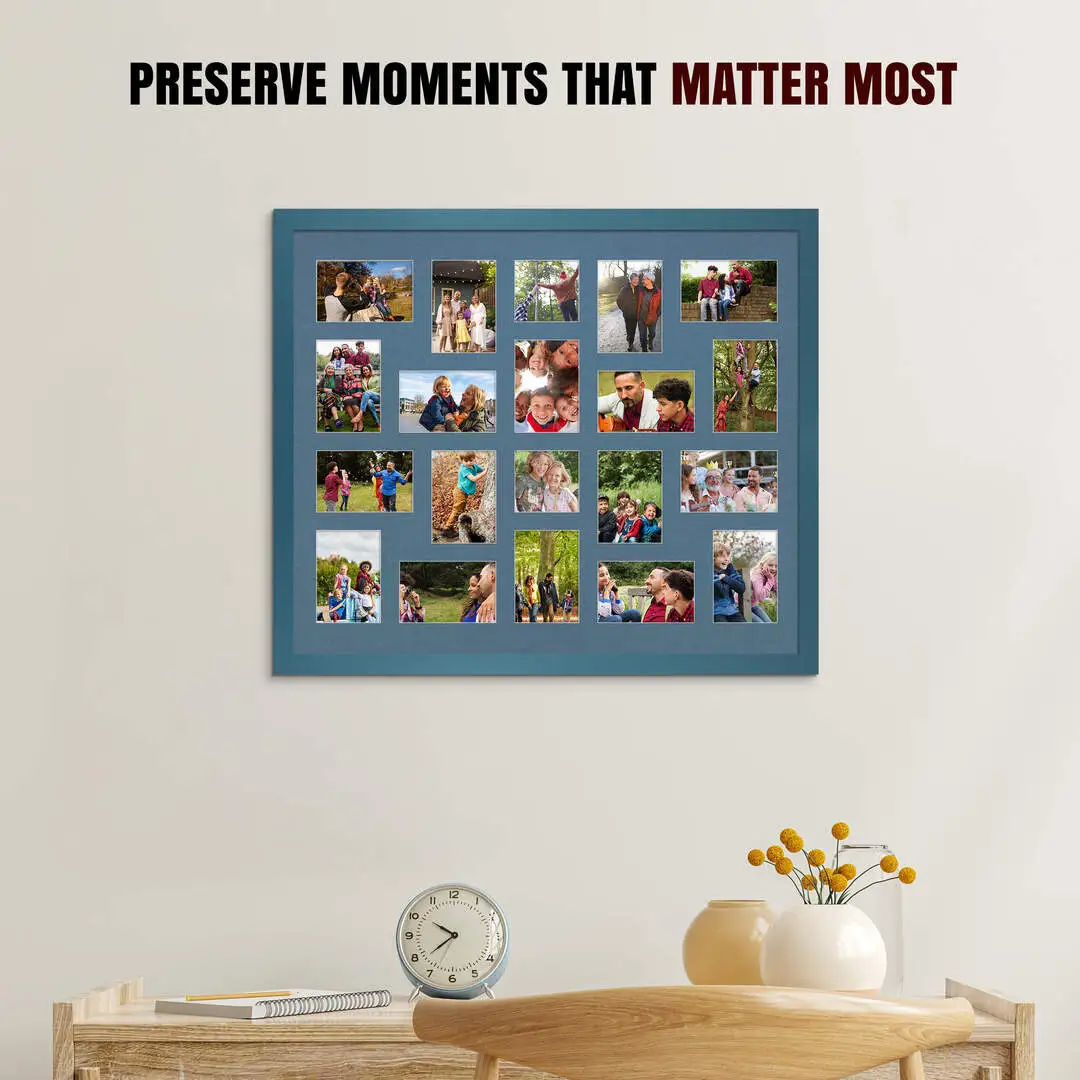80x70cm Navy Blue Modern Multi Aperture Photo Frame - Fits 6x4" (x18) & 4x4" (x2) Photos | Collage Frame thumbnail 2