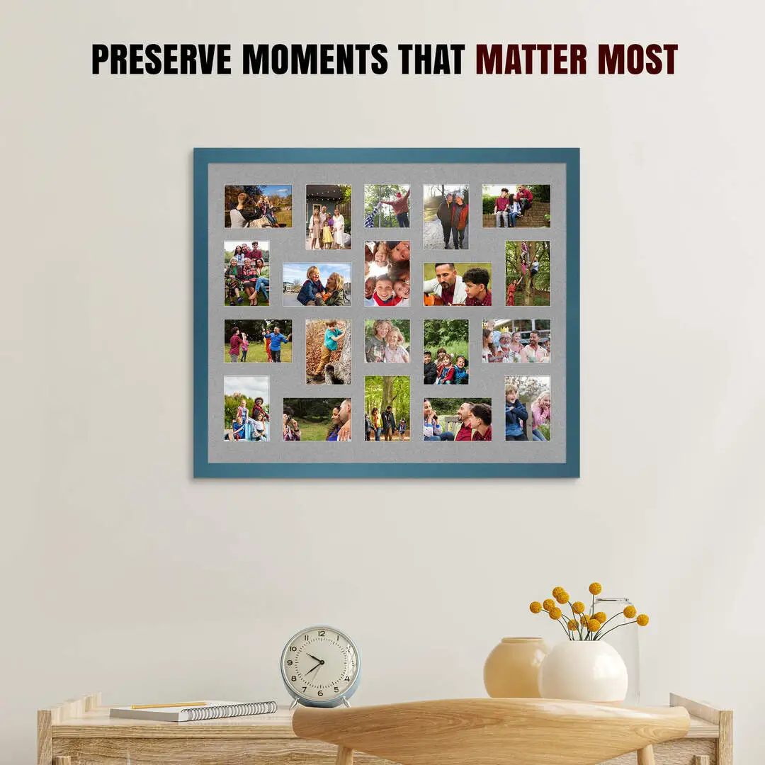80x70cm Navy Blue Modern Multi Aperture Photo Frame - Fits 6x4" (x18) & 4x4" (x2) Photos | Collage Frame thumbnail 2