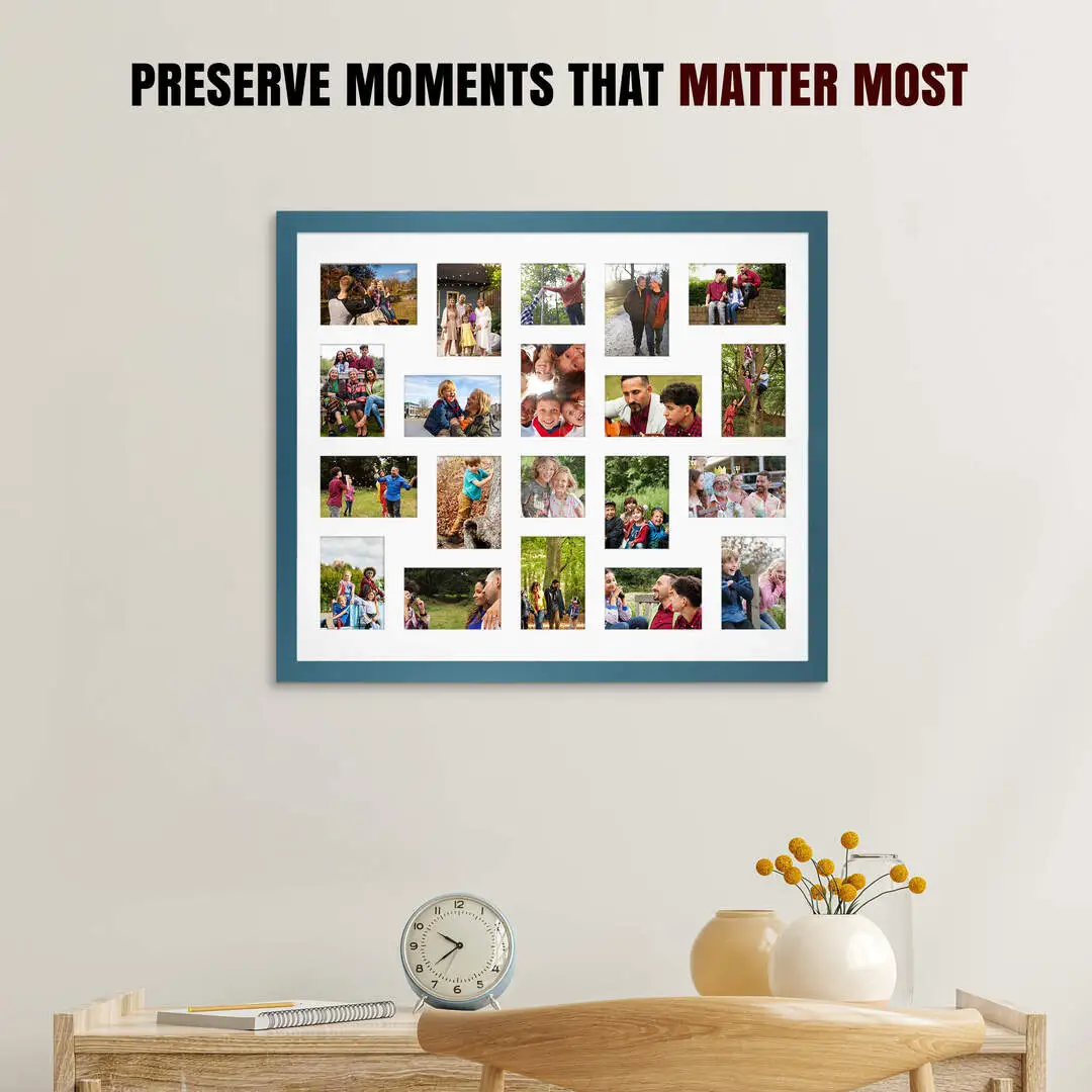 80x70cm Navy Blue Modern Multi Aperture Photo Frame - Fits 6x4" (x18) & 4x4" (x2) Photos | Collage Frame thumbnail 2