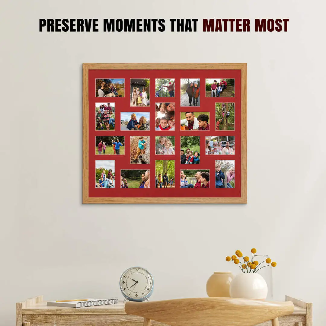 80x70cm Oak Modern Multi Aperture Photo Frame - Fits 6x4" (x18) & 4x4" (x2) Photos | Collage Frame thumbnail 2