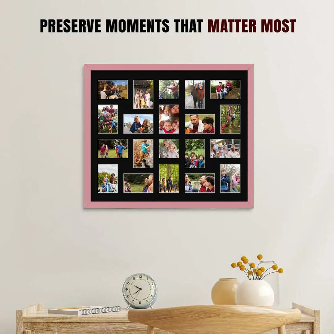 80x70cm Modern Pastel Pink Multi Aperture Photo Frame - Fits 6x4" (x18) & 4x4" (x2) Photos | Collage Frame thumbnail 2