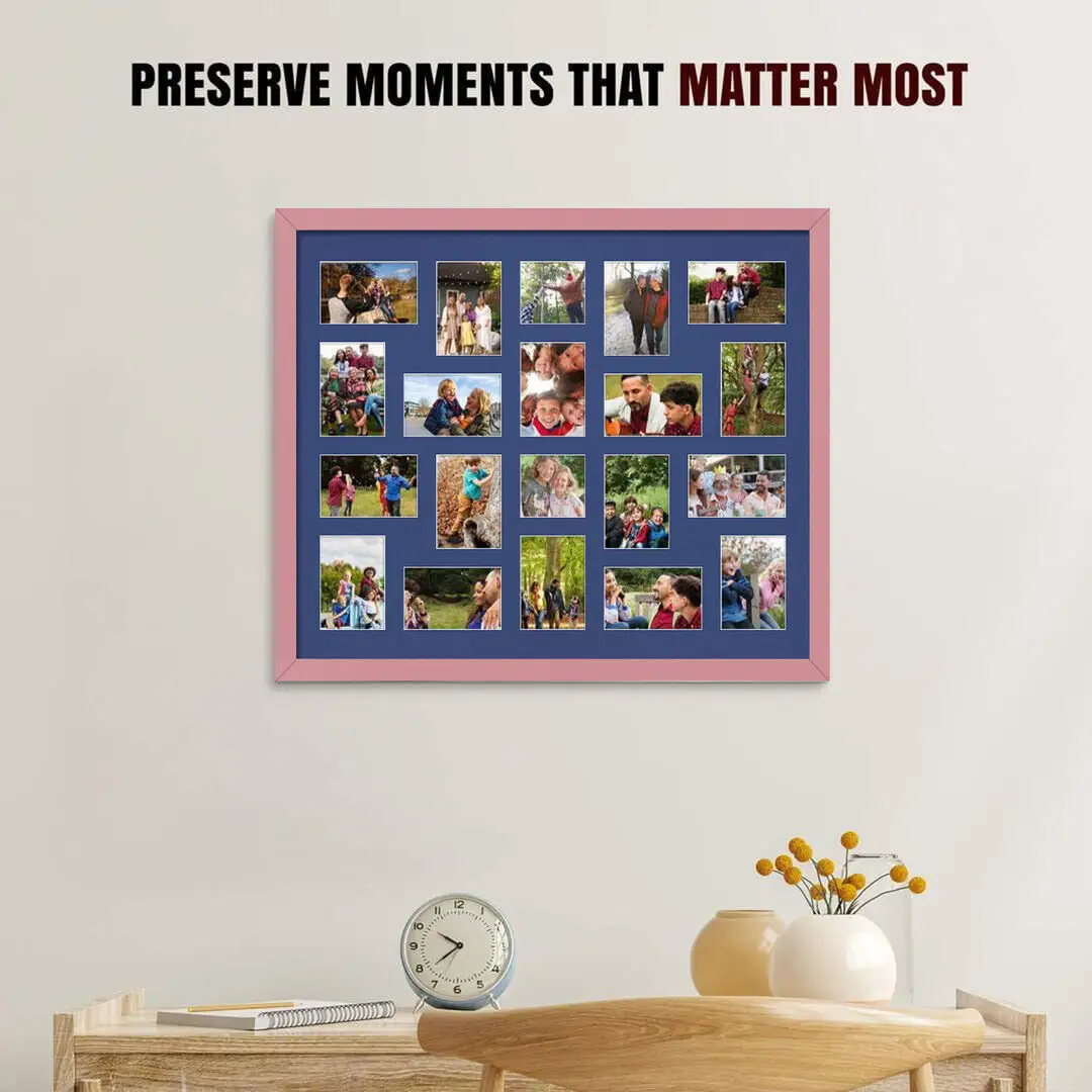 80x70cm Pastel Pink Modern Multi Aperture Photo Frame - Fits 6x4" (x18) & 4x4" (x2) Photos | Collage Frame thumbnail 2