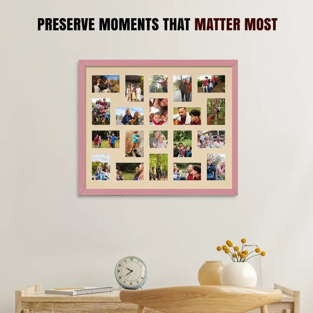 80x70cm Modern Pastel Pink Multi Aperture Photo Frame - Fits 6x4" (x18) & 4x4" (x2) Photos | Collage Frame thumbnail 2