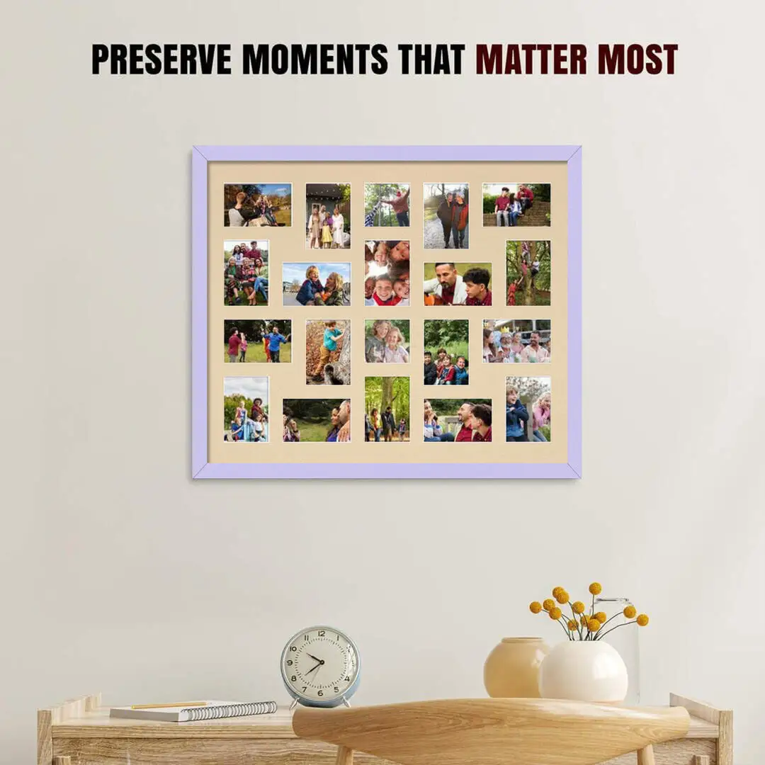 80x70cm Modern Purple Multi Aperture Photo Frame - Fits 6x4" (x18) & 4x4" (x2) Photos | Collage Frame thumbnail 2