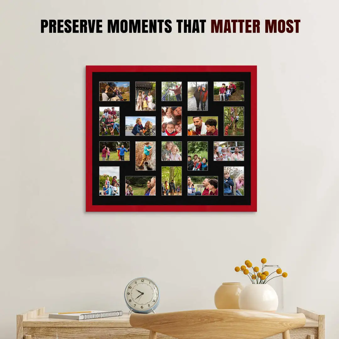 80x70cm Red Modern Multi Aperture Photo Frame - Fits 6x4" (x18) & 4x4" (x2) Photos | Collage Frame thumbnail 2