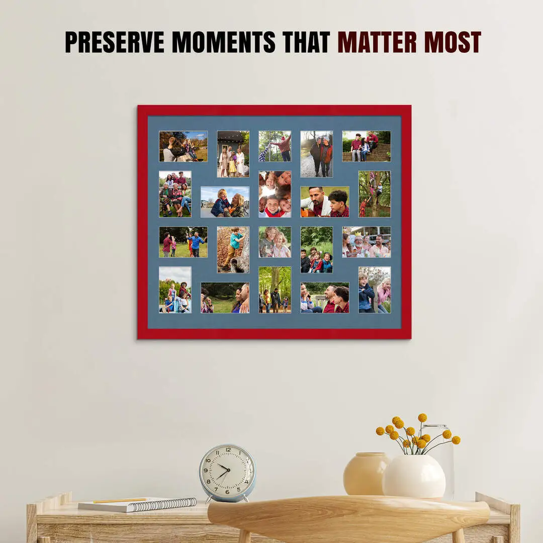 80x70cm Modern Red Multi Aperture Photo Frame - Fits 6x4" (x18) & 4x4" (x2) Photos | Collage Frame thumbnail 2