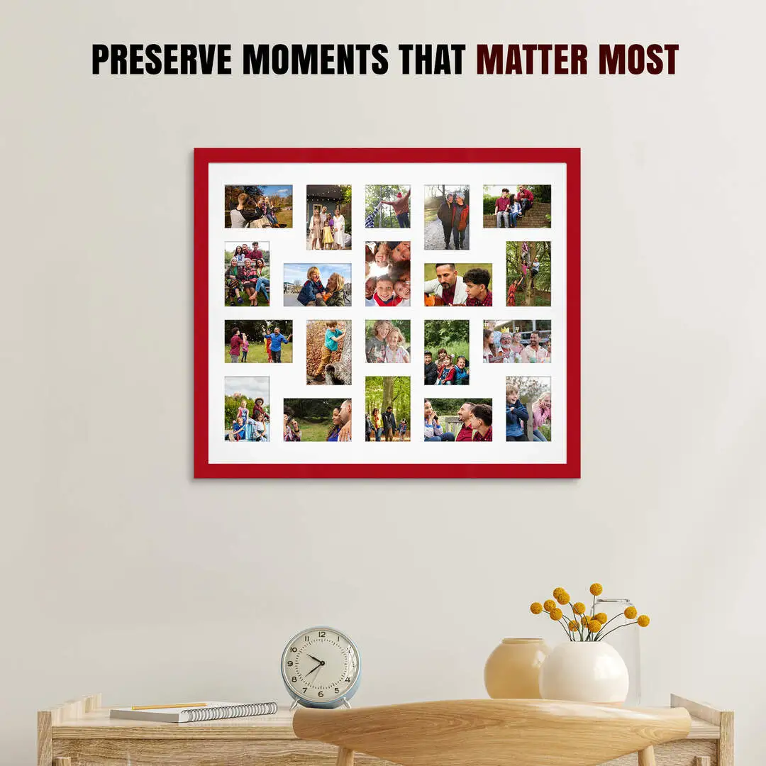 80x70cm Red Modern Multi Aperture Photo Frame - Fits 6x4" (x18) & 4x4" (x2) Photos | Collage Frame thumbnail 2