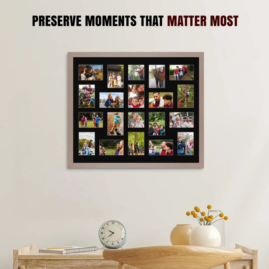 80x70cm Modern Multi Aperture Photo Frame Holds 6x4" (x18) & 4x4" (x2) Photos With Black Mount | Modern Collage Frame thumbnail 2