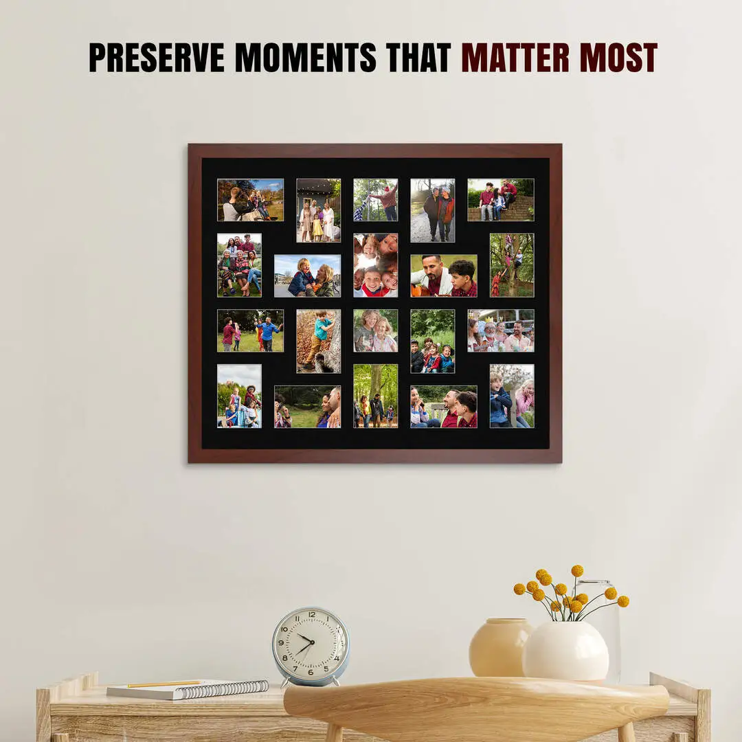 80x70cm Modern Rose Wood Multi Aperture Photo Frame - Fits 6x4" (x18) & 4x4" (x2) Photos | Collage Frame thumbnail 2